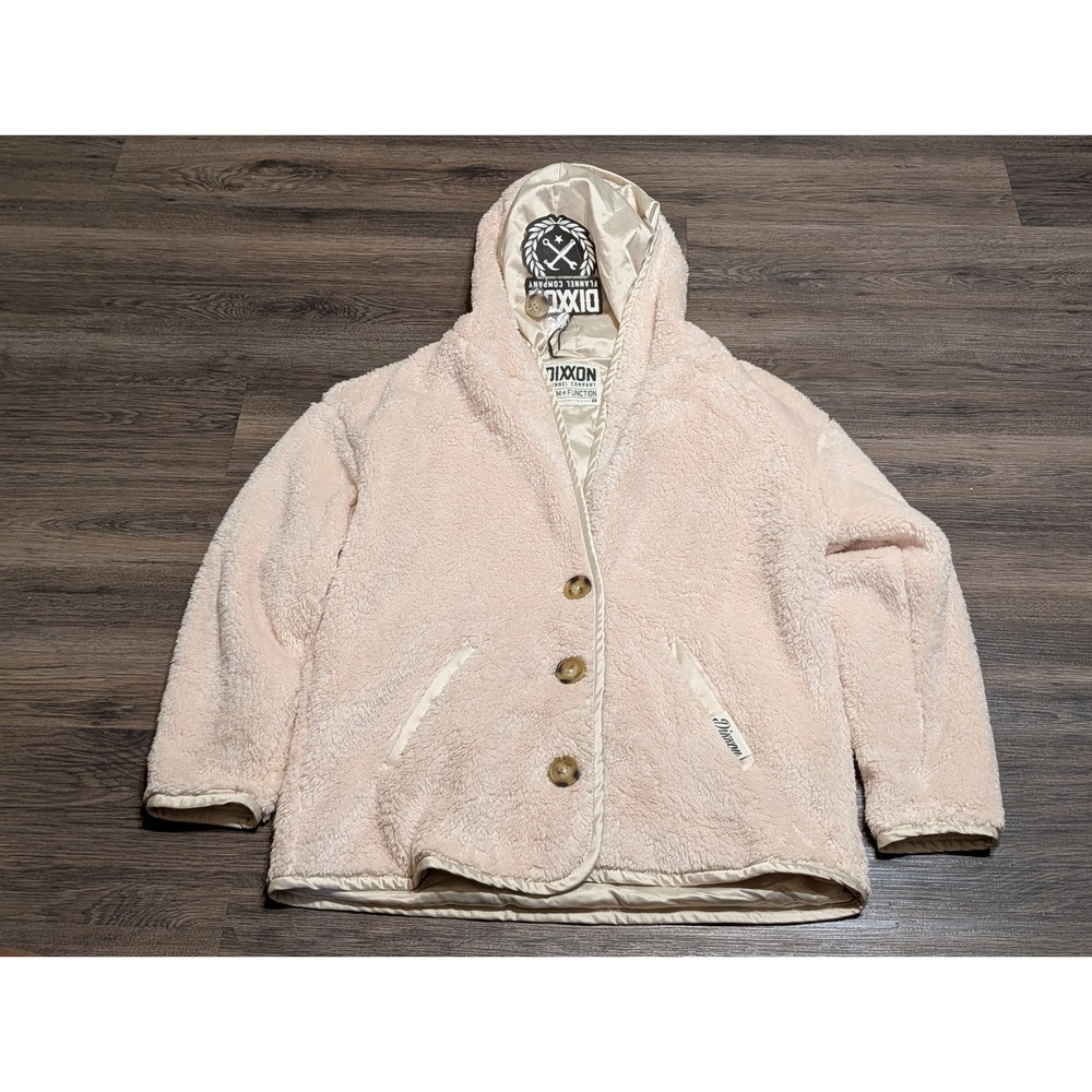 Dixxon Flannel Co Womens Hooded Sherpa Cardigan Jacket M Blush Pink Teddy NWT
